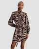 image 1 of F&F Satin Zebra Print Tie Neck Long Sleeved Dress in Multi Brown