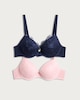 image 4 of F&F 2-Pack Floral Lace Underwired Push Up Bra  in Navy