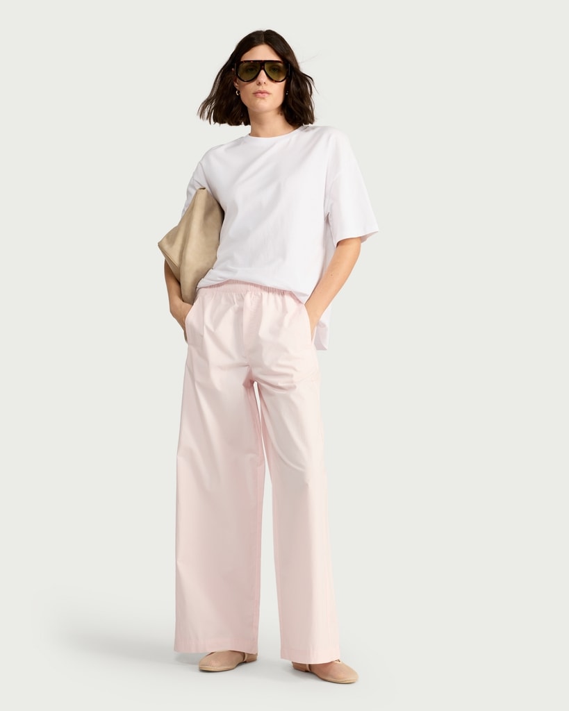 F&F Pure Cotton Poplin Wide Leg Trousers in Pink