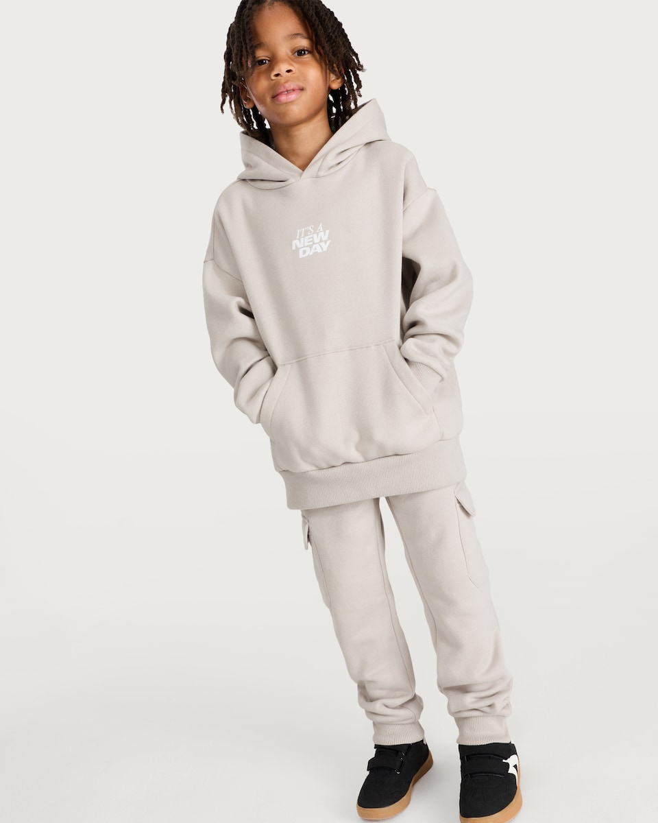 image 1 of F&F Boys Cotton Rich Cuffed Drawstring Cargo Joggers in Grey