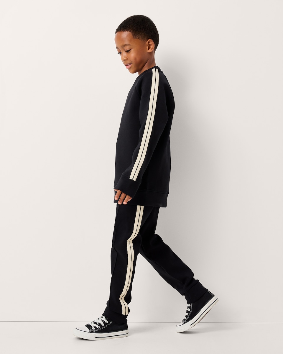 image 1 of F&F Boys Cotton Rich Striped Joggers in Black