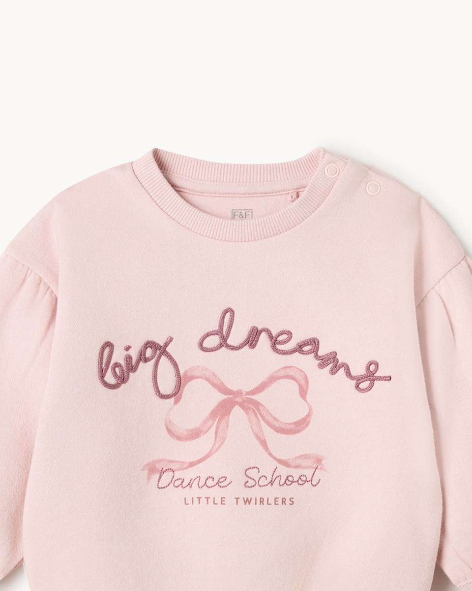 image 1 of F&F Baby Cotton Rich Sweatshirt and Flared Leggings in Pink