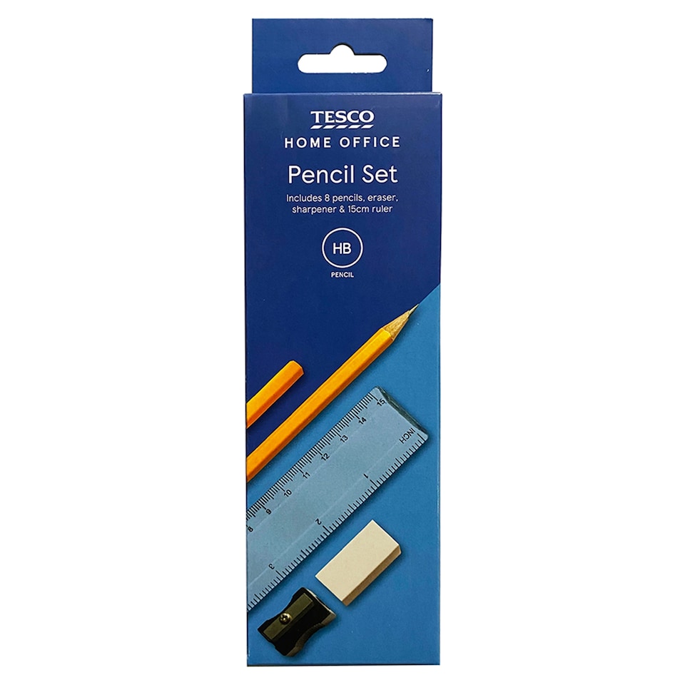 image 1 of Tesco Hb 8 Pencils With Sharpener/ Eraser/Ruler