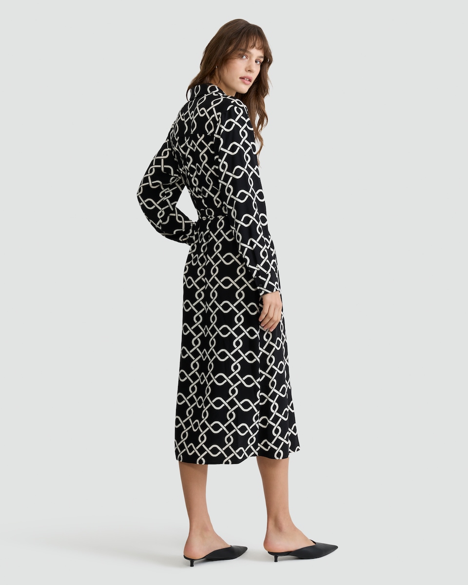 image 1 of F&F Chain Print Belted Midi Shirt Dress in Multi Black White