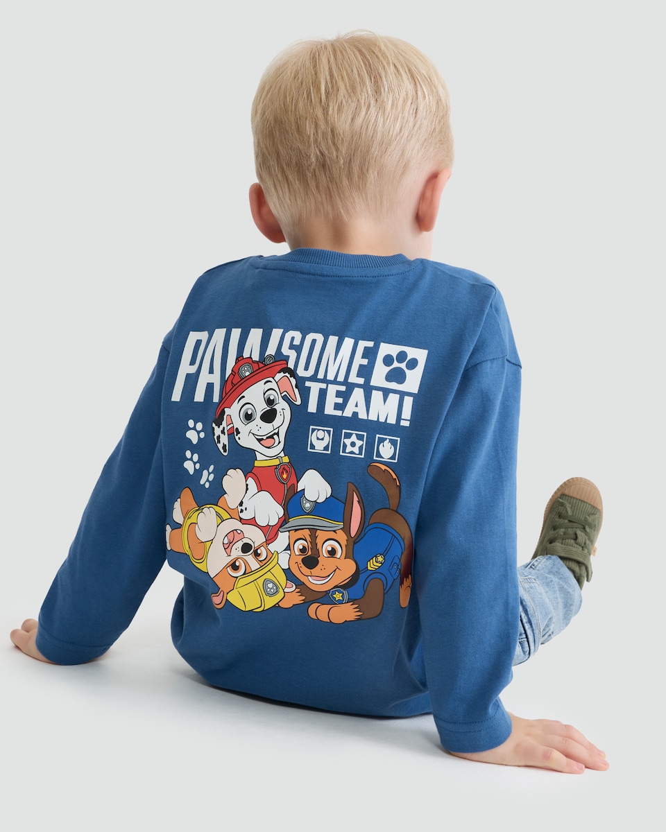 image 1 of Paw Patrol Pure Cotton Long Sleeve T-Shirt in Blue