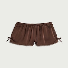 OH ME OH MY Satin Lace Trim Shorts in Chocolate