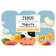 Tesco No Added Sugar Apricot, Peach & Apple Yogurts 6x45g