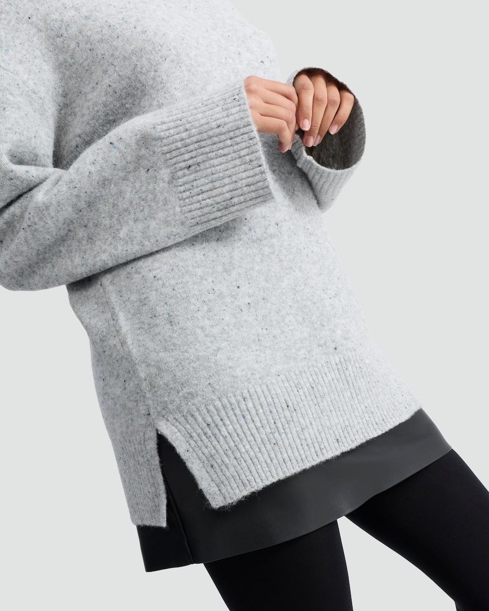 image 1 of F&F Knitted Nep Roll Neck Tunic with Wool in Grey
