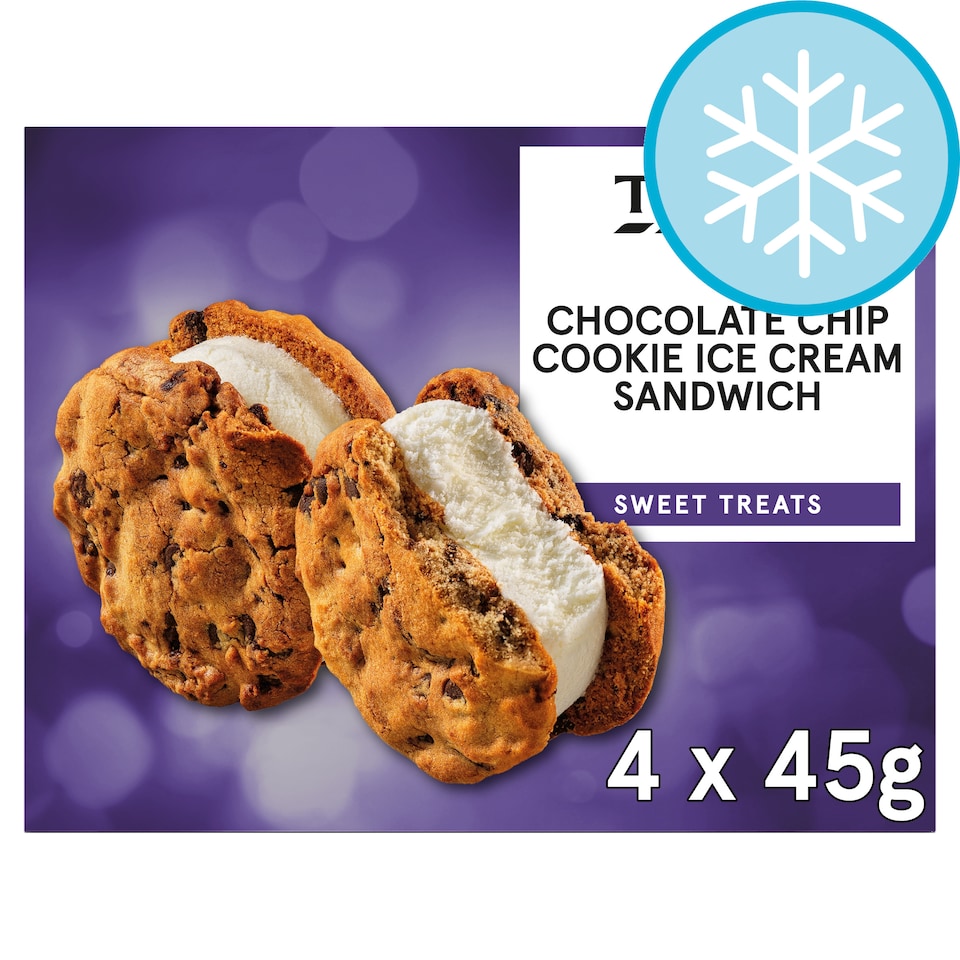 image 1 of Tesco Chocolate Chip Cookie Ice Cream Sandwiches 4 x 45g