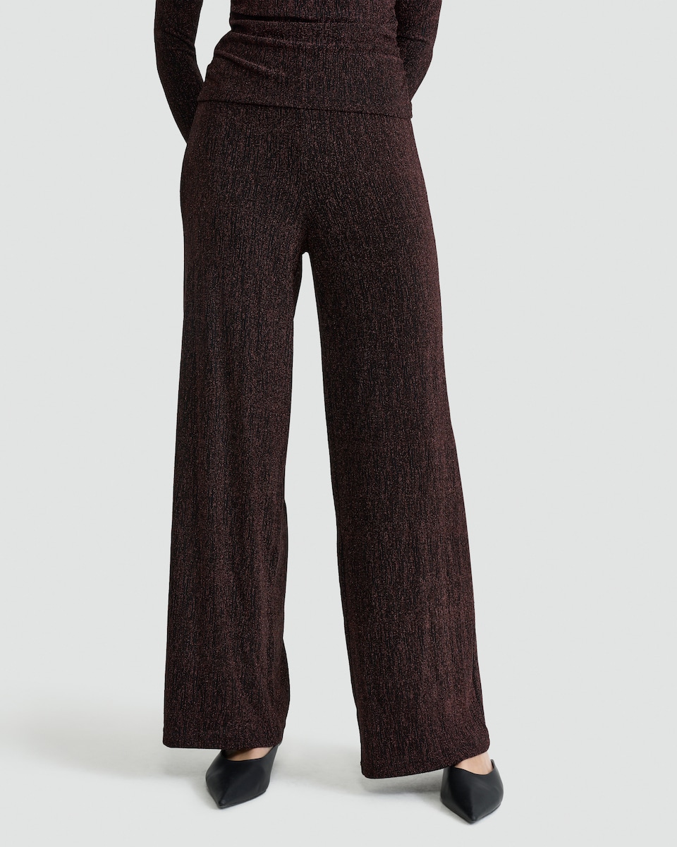 image 1 of F&F Sparkle Wide Leg Co-ord Trousers in Black
