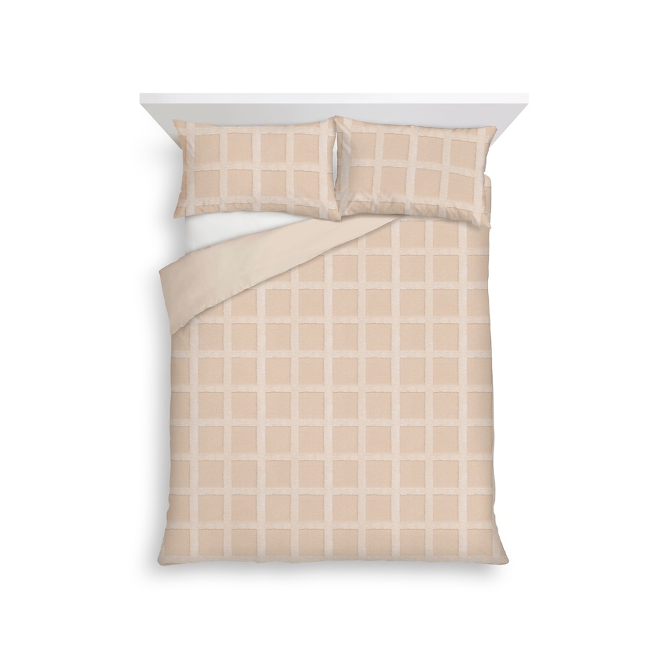 F&F Home Natural Boucle Grid Duvet Cover Set Double