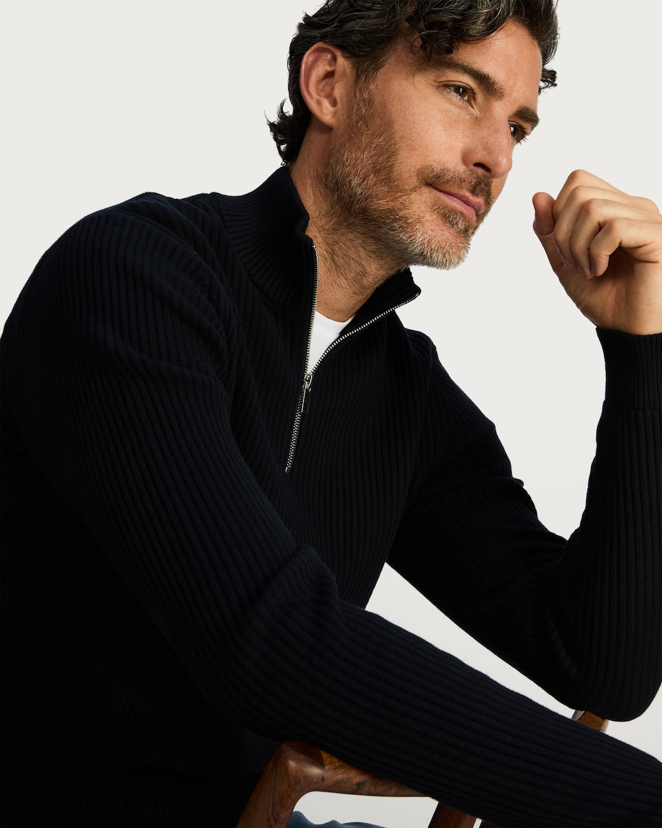 image 1 of F&F Pure Cotton Ribbed Half Zip Jumper in Navy