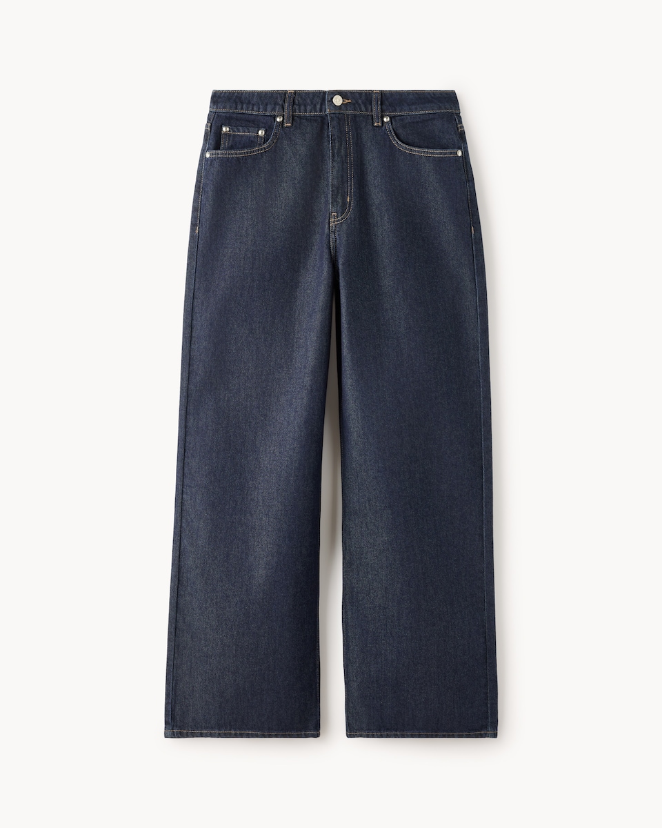 image 1 of F&F Pure Cotton Wide Leg Jeans in Navy