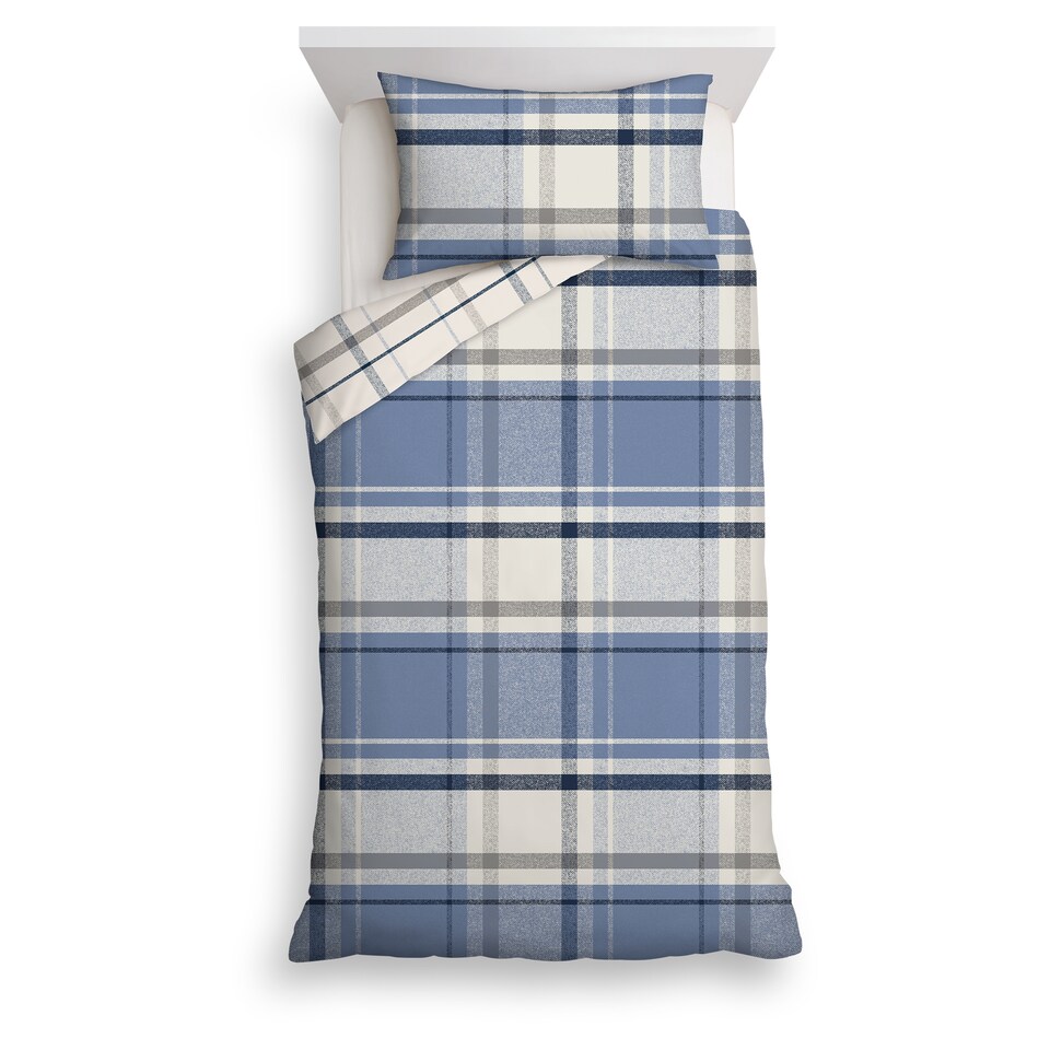 F&F Home Bedding Brushed Blue Check Duvet Set Single