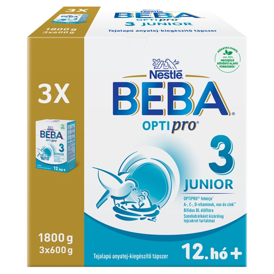 Beba Optipro 3 Junior tejalapú anyatej-kiegészítő tápszer 12. hó+ 3 x 600 g (1800 g)  1. kép