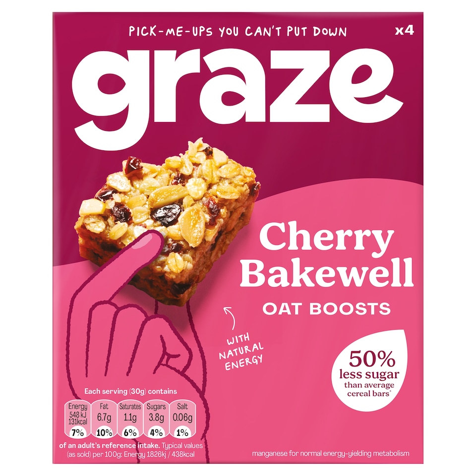 Graze Cherry Bakewell Oat Boosts Flapjack Snack 4x30G
