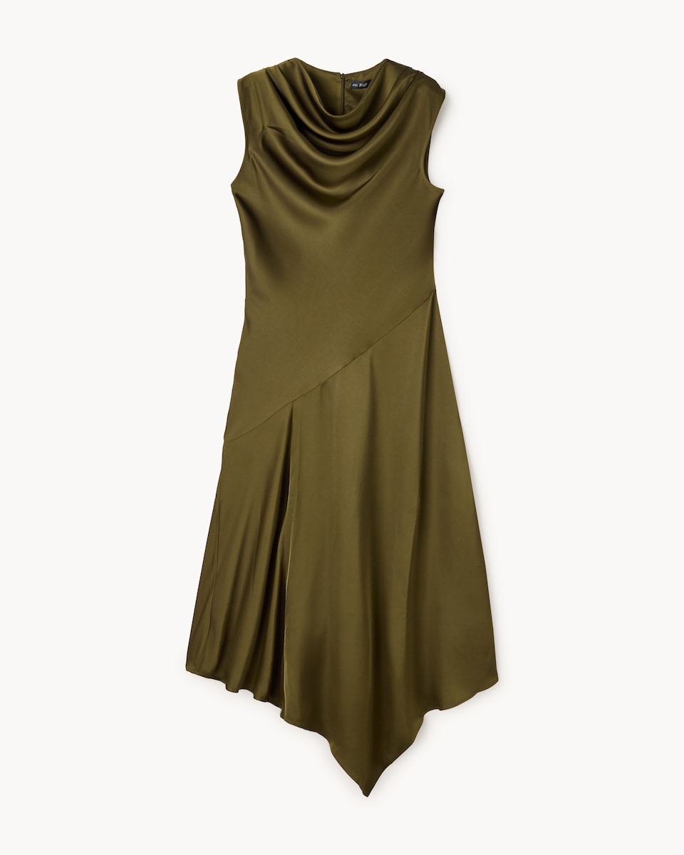 image 1 of F&F Satin Cowl Neck Midi Dress in Olive