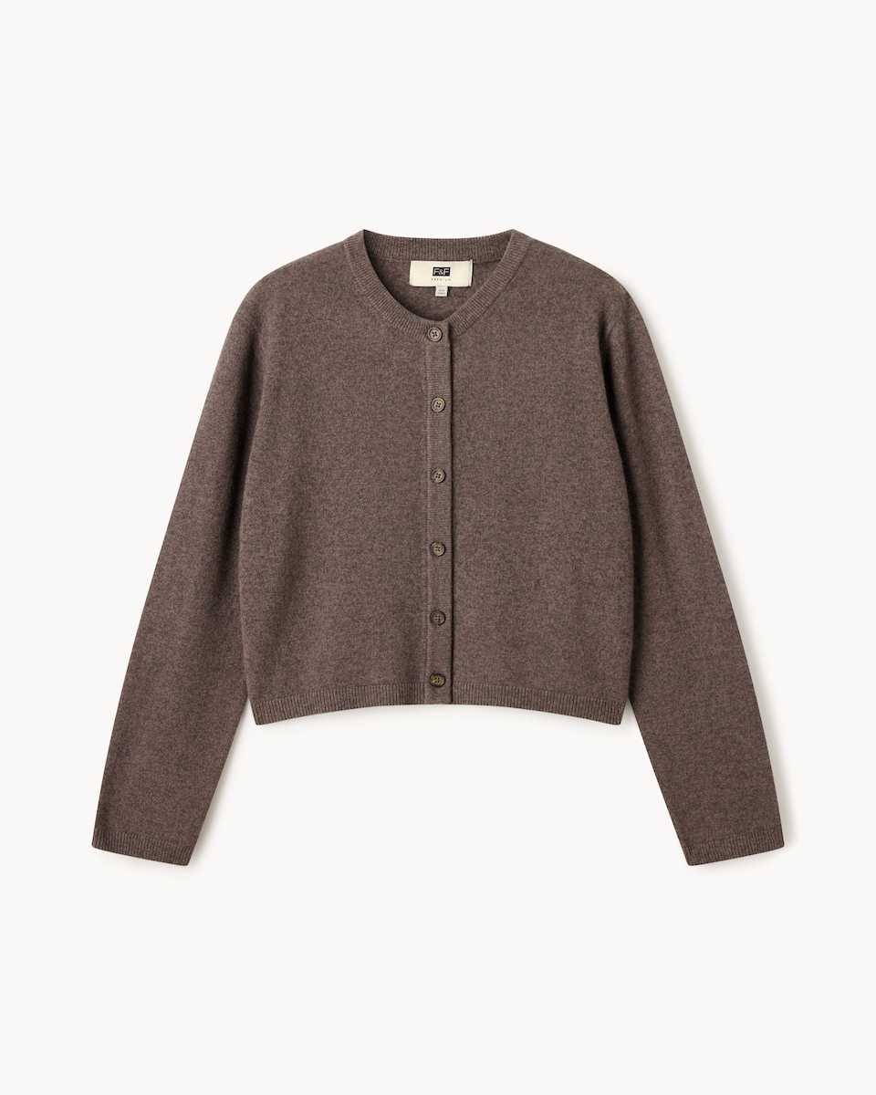 image 1 of F&F Pure Cashmere Crew Neck Cardigan in Neutral