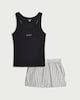 image 4 of F&F Cotton Rich Striped Short Pyjama Set in Multi Black