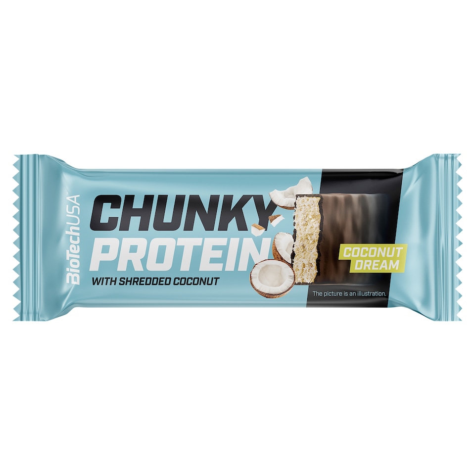BioTechUSA Chunky Protein kókusz ízű bevont fehérjeszelet kókuszreszelékkel és édesítőszerekkel 50 g