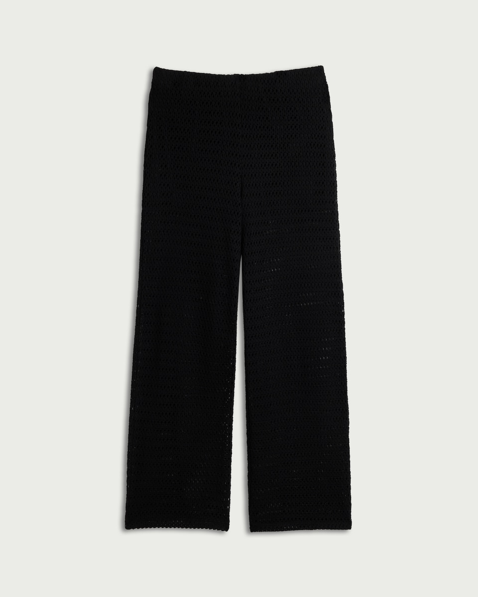 image 1 of F&F Pure Cotton Knitted Co-ord Trousers in Black