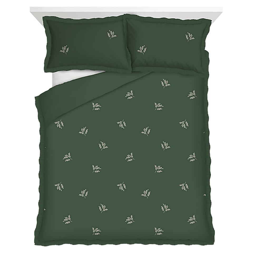 F&F Home Brushed Cotton Green Embroidered Frill Duvet Set King