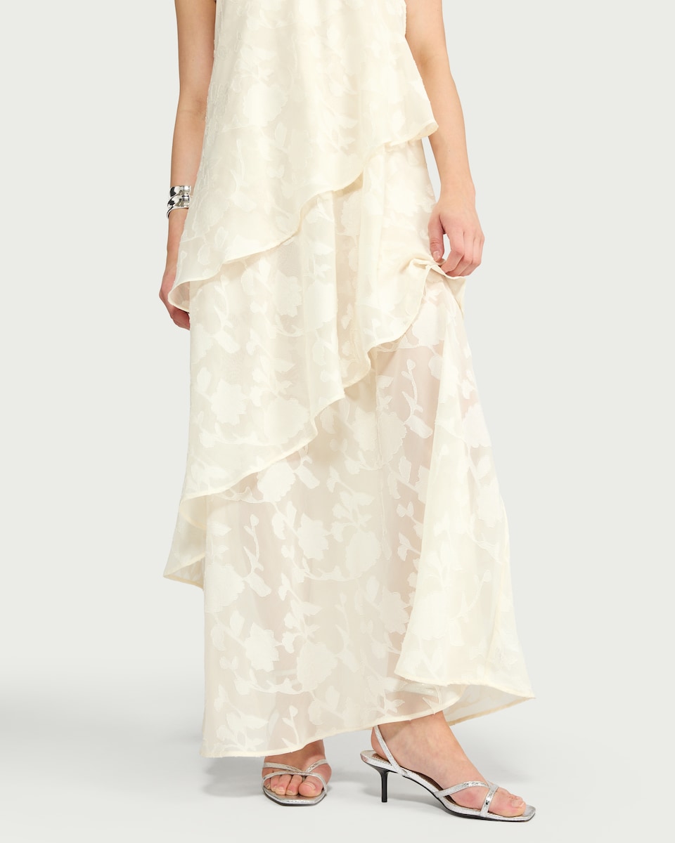 image 1 of F&F Floral Tiered Maxi Dress in Cream