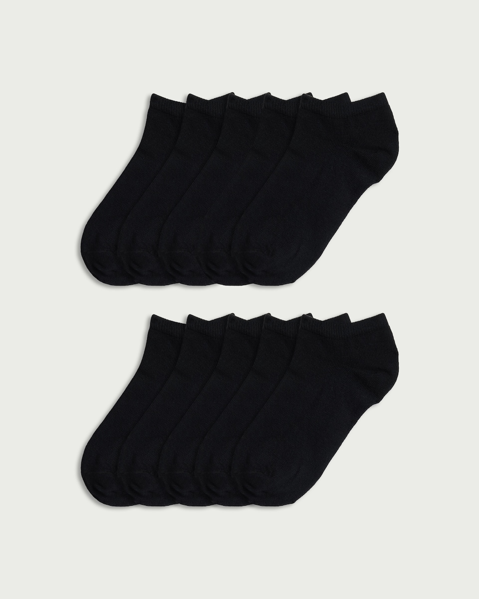 F&F Boys 10-Pack Cotton Rich Trainer Socks in Black