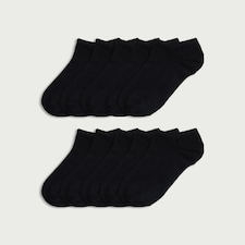 F&F Boys 10-Pack Cotton Rich Trainer Socks in Black