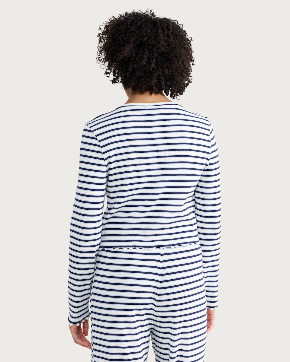 image 1 of OH ME OH MY Cotton Rich Ribbed Stripe Print Co-ord Cardigan in Multi