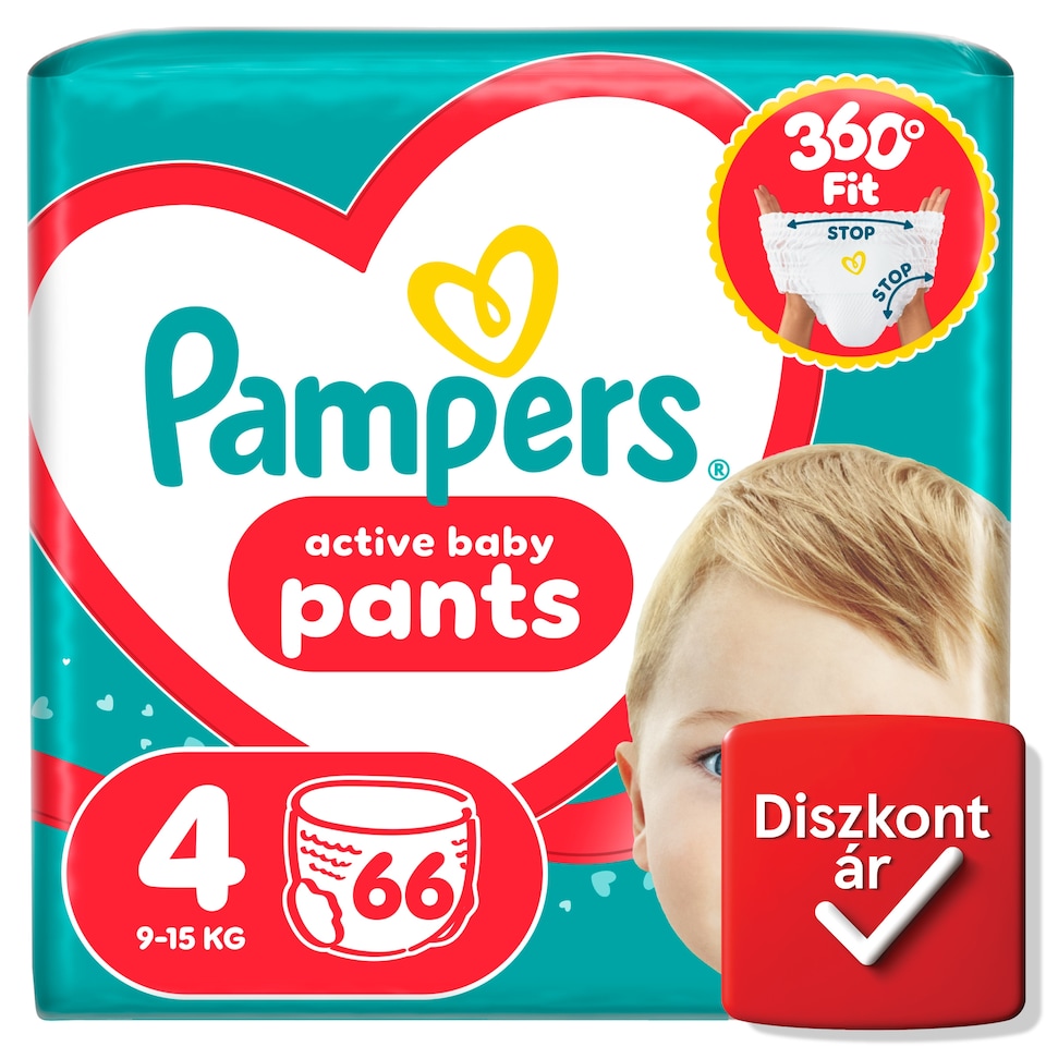 Pampers Active Baby Bugyipelenka, Méret: 4, 66 db Pelenka, 9kg-15kg  1. kép