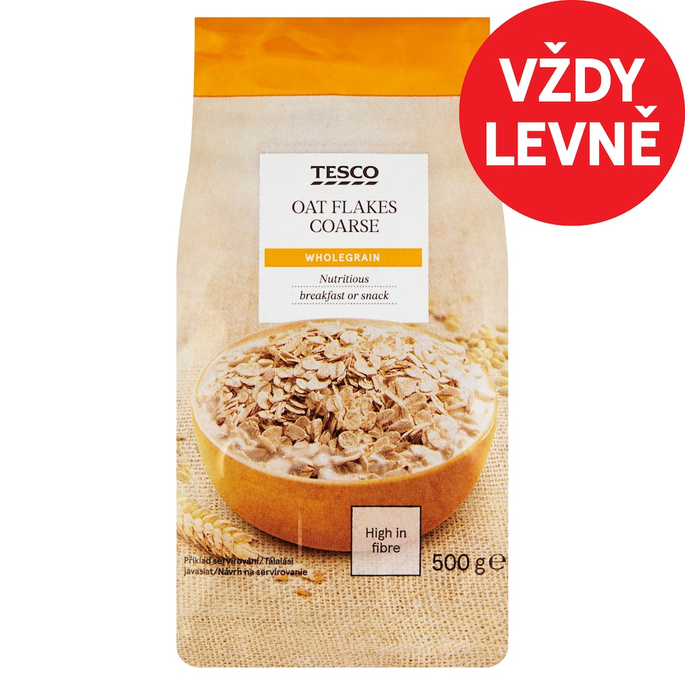 Tesco Celozrnné ovesné vločky hrubé 500g