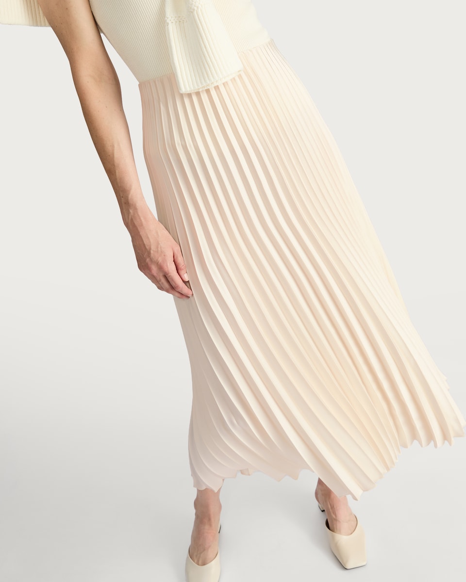 image 1 of F&F Satin Look Pleated Midi Skirt in Cream