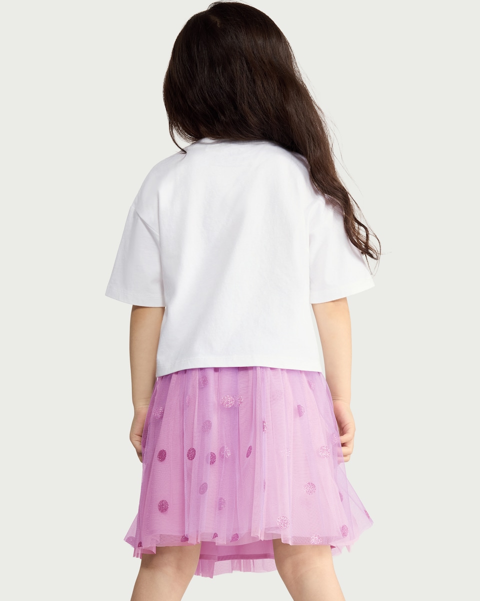 image 1 of F&F Girls 2-Piece Sequin T-Shirt and Tulle Skirt Set in Lilac