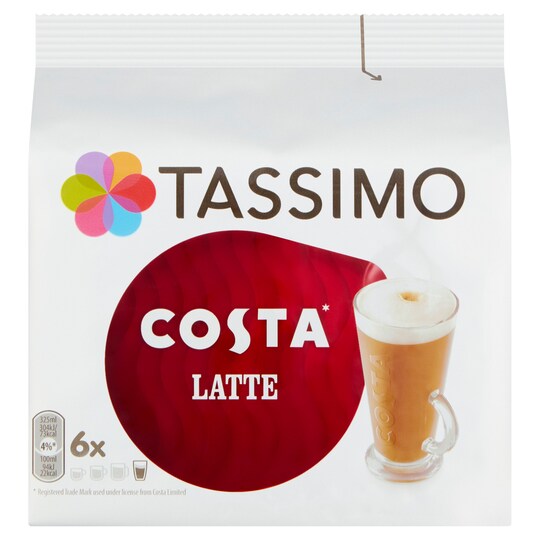 Tassimo Costa Latte Coffee Pods 6 Servings 167.4G Tesco Groceries