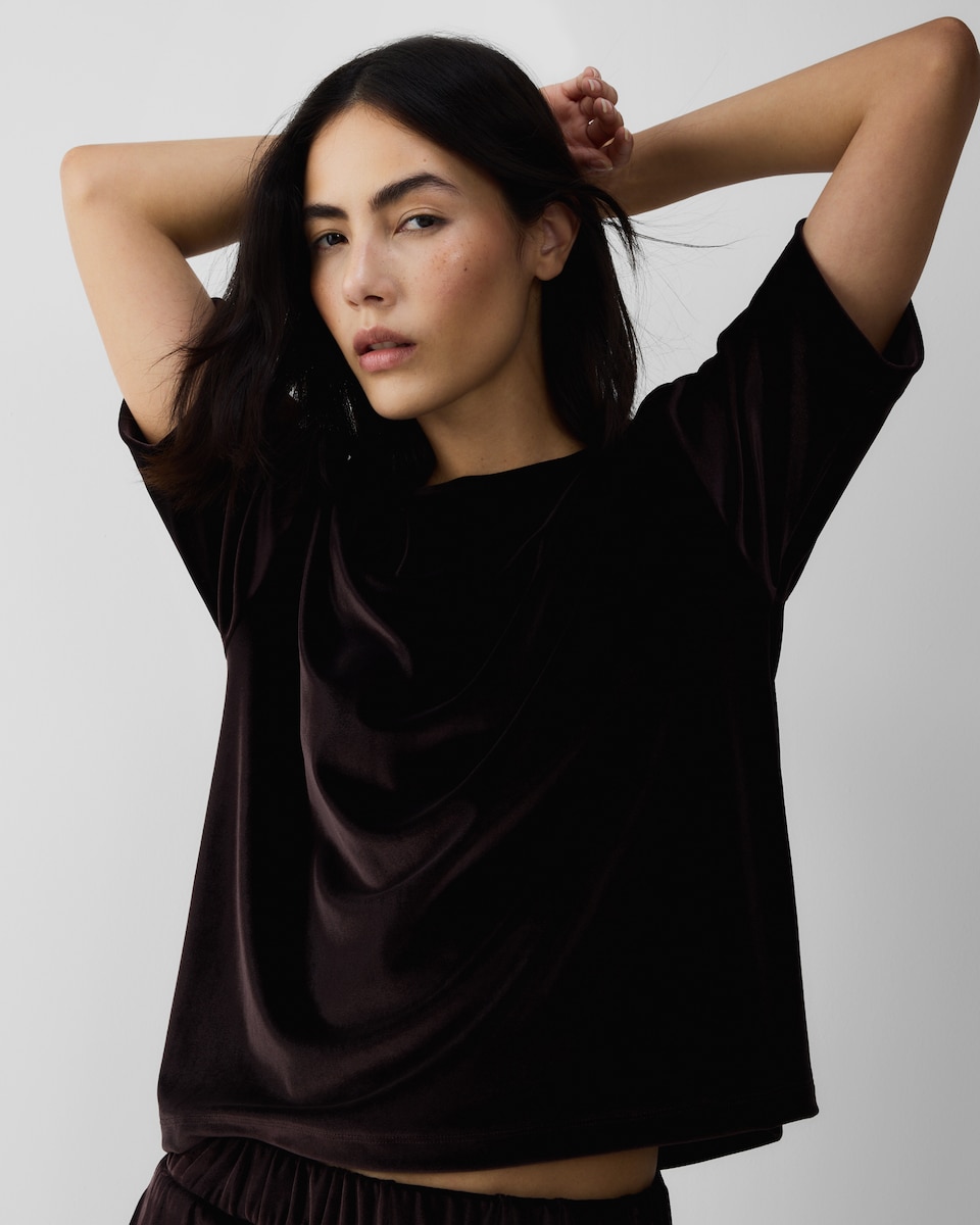 image 1 of F&F Velour Pyjama Set in Chocolate
