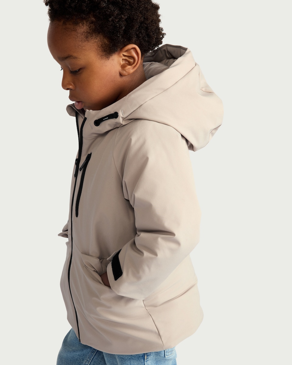 image 1 of F&F Boys Zip Up Hooded Parka in Stone