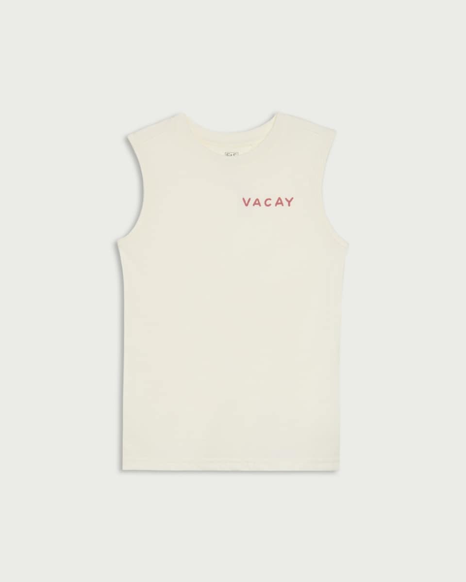 image 1 of F&F Boys Pure Cotton Printed Oversized Fit Vest in Cream