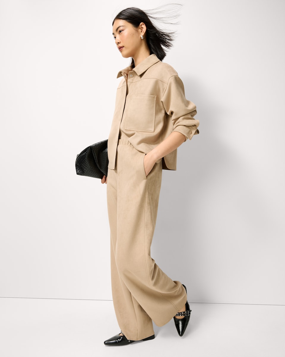 image 1 of F&F Faux Suede Wide Leg Co-ord Joggers in Tan