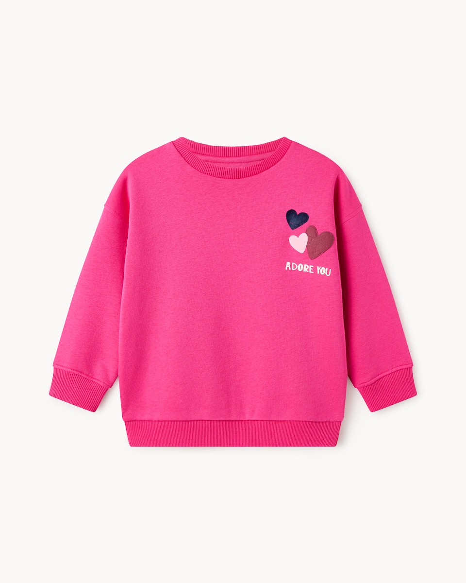 image 1 of F&F Girls Cotton Rich Heart Sweatshirt in Pink