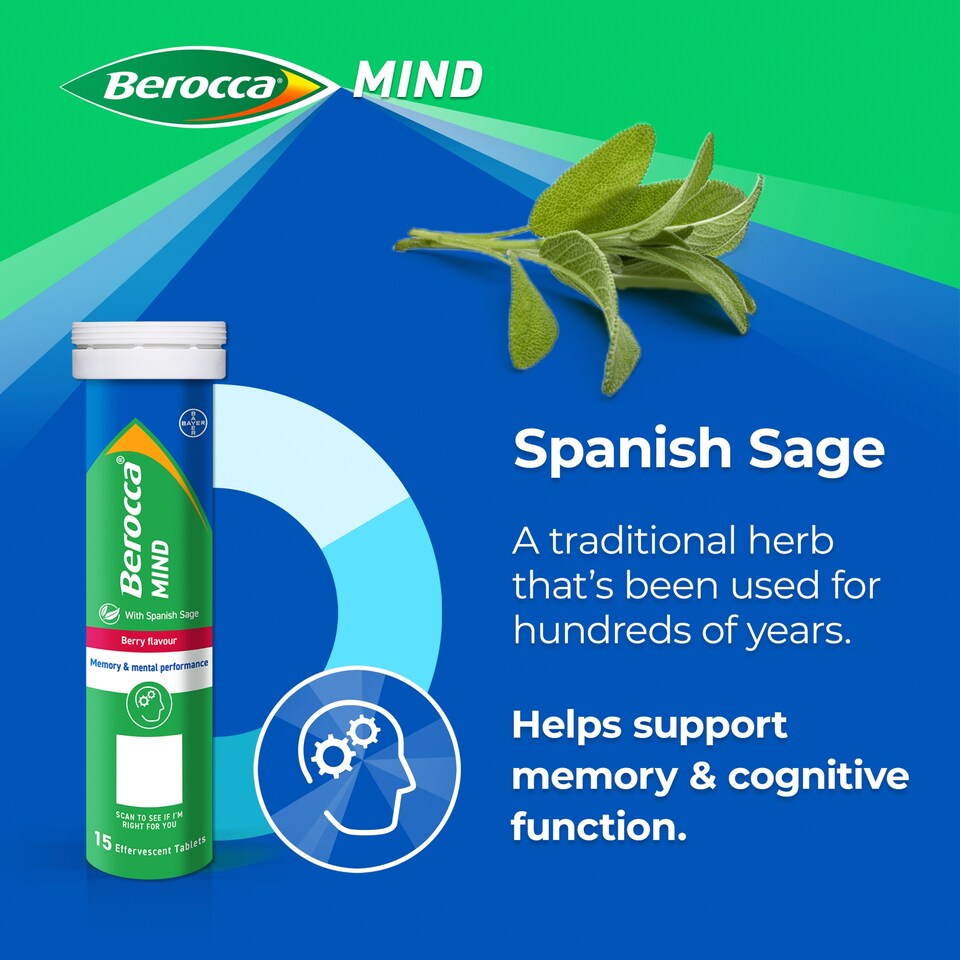image 1 of Berocca Mind Berry Flavour 15 Effervescent Tablets 