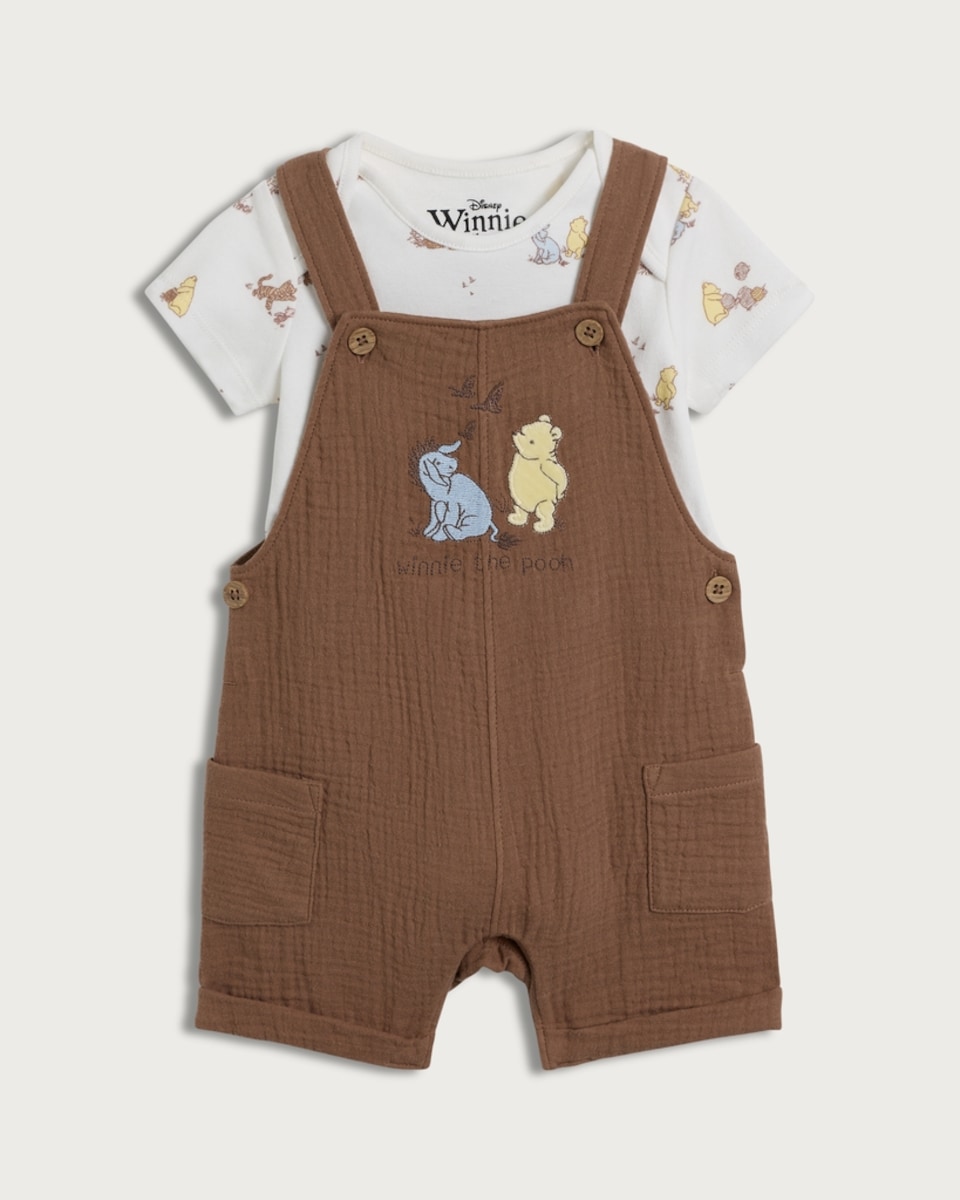 Disney Winnie the Pooh 2-Piece Pure Cotton Dungarees and Bodysuit Set in Neutral