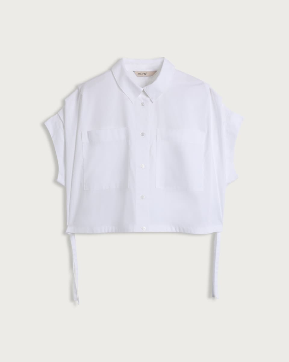 image 1 of F&F Pure Cotton Poplin Tie Side Short Sleeved Shirt in White
