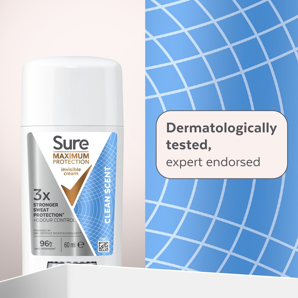 image 1 of Sure  Maximum Protection Clean Scent Odour Control Antiperspirant Deodorant Invisible Cream 60ml