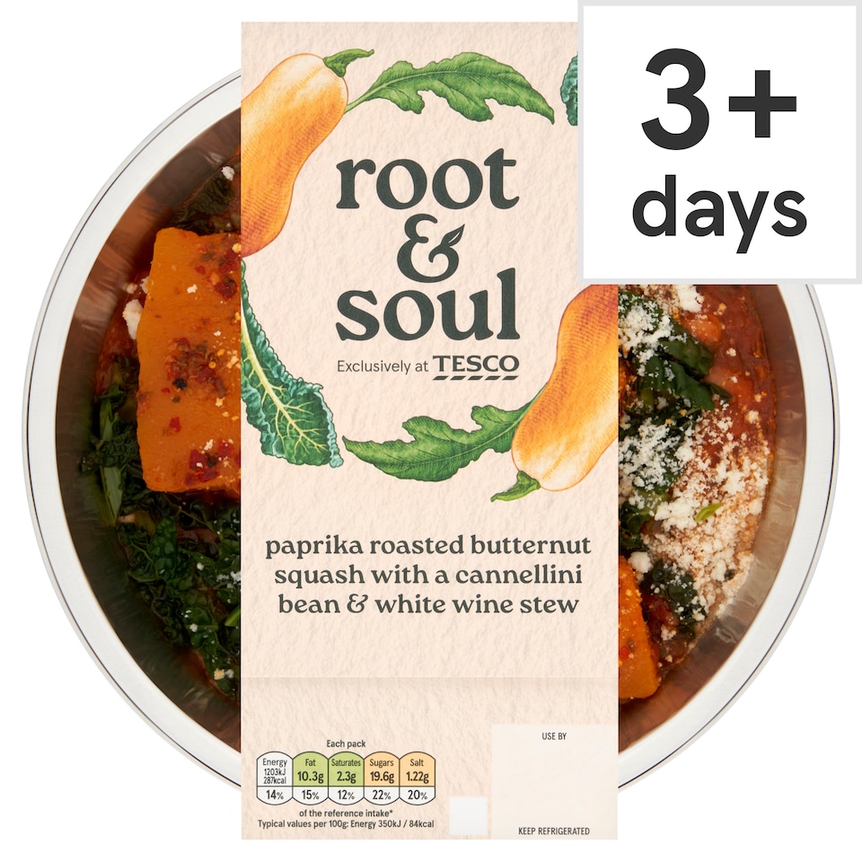 Root & Soul Paprika roasted butternut squash with a cannellini bean & white wine stew 380g