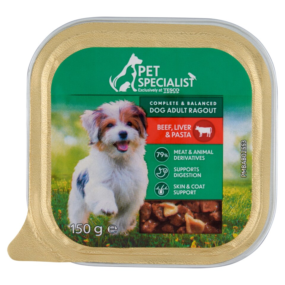 Pet Specialist teljes értékű állateledel felnőtt kutyák számára ragu marhával májjal tésztával 150 g