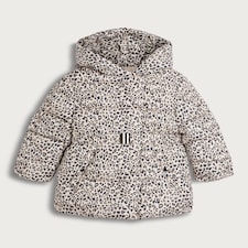 F&F Girls Leopard Print Belted Hooded Puffer Coat in Multi Brown