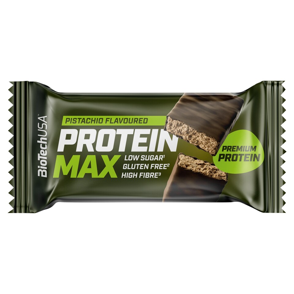 BioTechUSA Protein Max pisztácia ízű bevont fehérjeszelet édesítőszerekkel 45 g