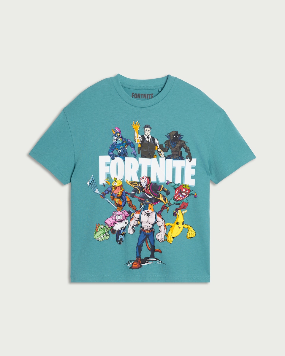 image 1 of Fortnite Pure Cotton Printed T-Shirt in Teal