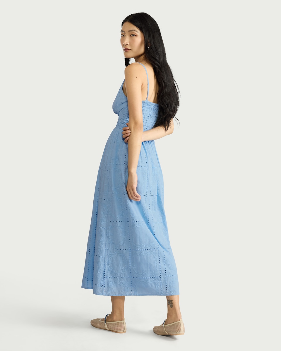 image 1 of The F&F Edit Pure Cotton Embroidered Patchwork Midi Dress in Blue